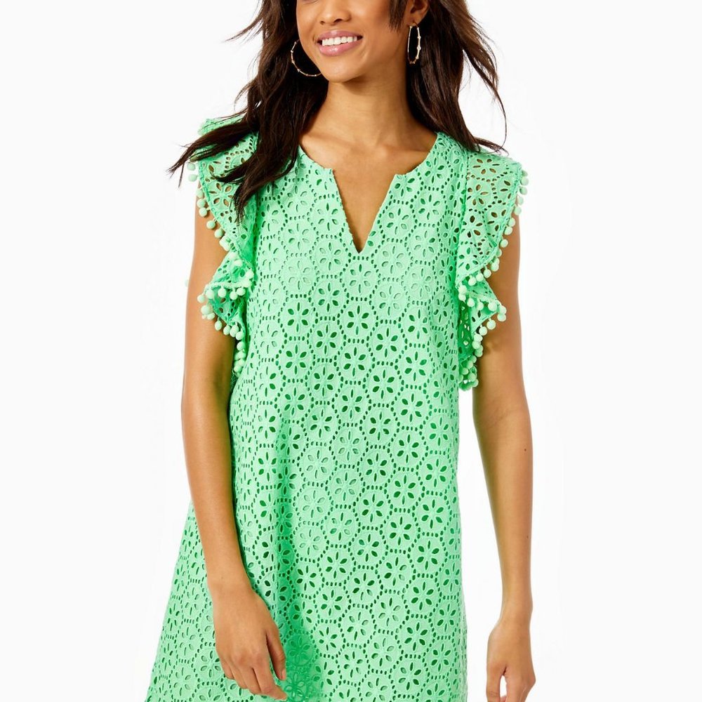Lilly Pulitzer - Astara Dress - Petina Green - Petite Sande Dollar Eyelet -Large